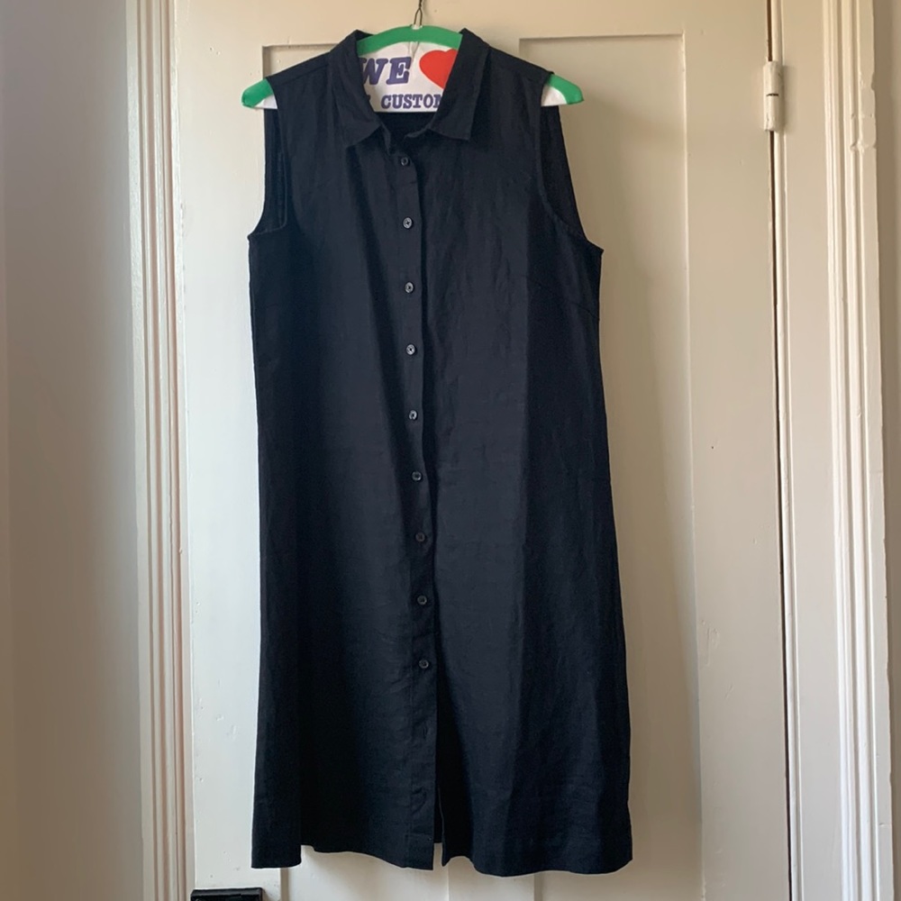 Garnet Hill black linen shirt dress. Size 10.